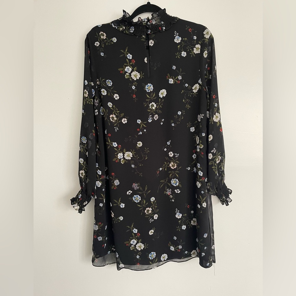 H&M High Collar Frill Black Floral Shift Dress Size 6 - Picture 2 of 5